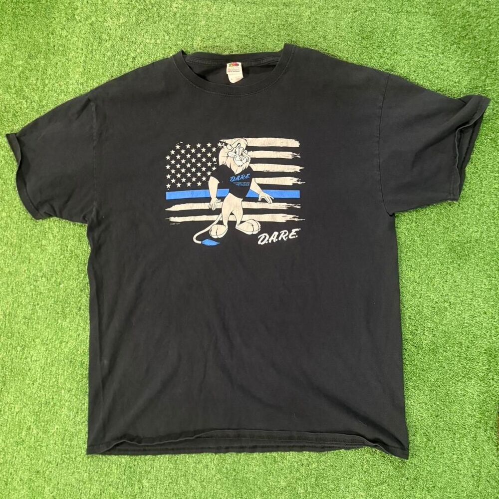 Vintage DARE Fruit-of-the-loom Cotton Men's L Navy T-shirt